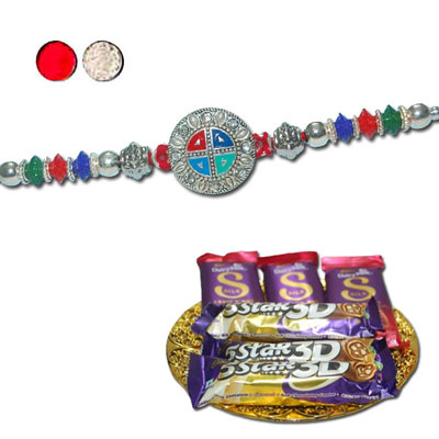 "Rakhi - ZR-5550 A(Single Rakhi), Choco Thali - Code RC05 - Click here to View more details about this Product